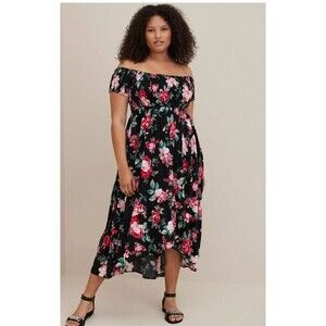 Torrid Maxi Challis Off-Shoulder Tulip Hem Floral Maxi  Dress Plus Size 5X (28)